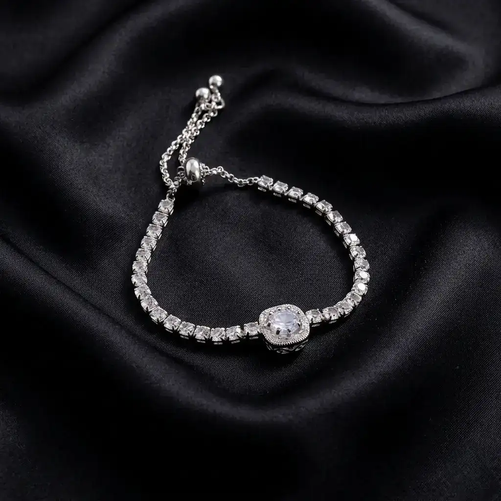 Titanium still Aura Square Crystal Adjustable Bracelet